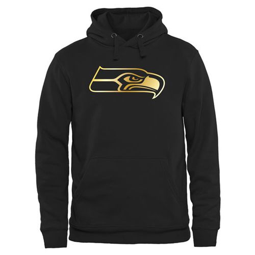 Men's Seattle Seahawks Pro Line Black Gold Collection Pullover Hoodie - Click Image to Close